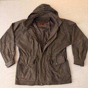 Patricks Cotacachi Ecuador Brown Leather Hooded Field Jacket Paisley Lined